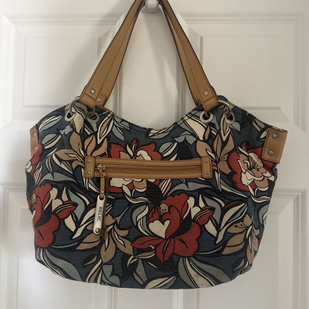 Relic By Fossil Handbag Shoulder Purse Beach Vibe Tropical Floral 10” X 16” X 5”